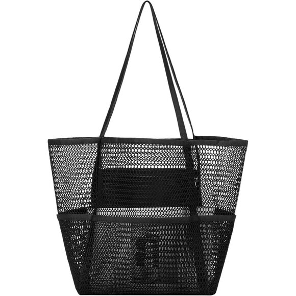 Women's Black Beach Tote Bags Causal Pool Bags For Mom Travel Swimming Vacations - Picture 1 of 6